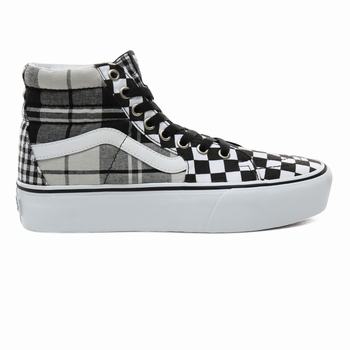 Női Vans Plaid Checkerboard Sk8-Hi Plarform 2.0 Magasszárú Cipő VA7649215 Fekete/Fehér